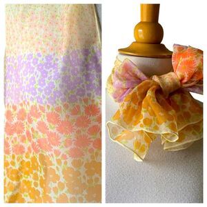 Vintage 1960s  Glentex Floral Spring Pastel Rectangular Silk Scarf Hand Rolled